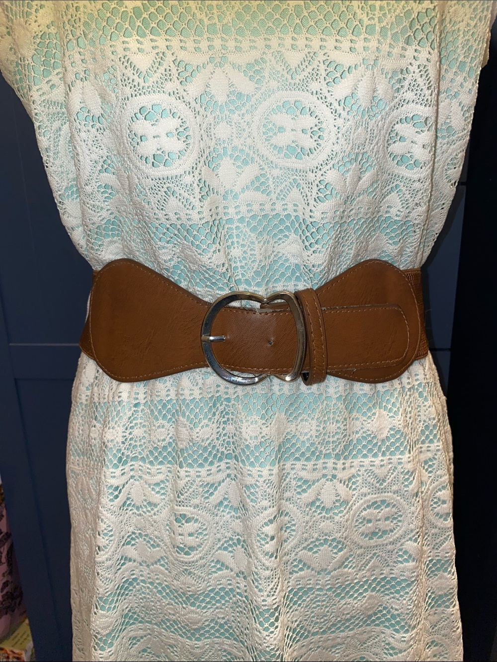 Maurices White Lace Midi Dress with Light Mint Underlay